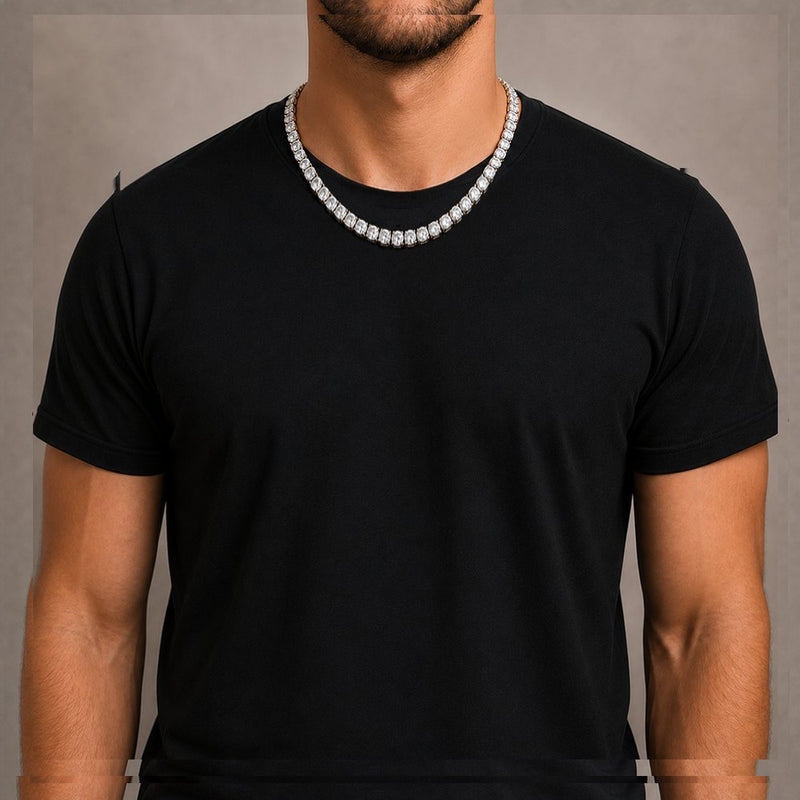 Tennis chain, 7 mm, at 18 inches on an average build, from the TraxNYC chain guide