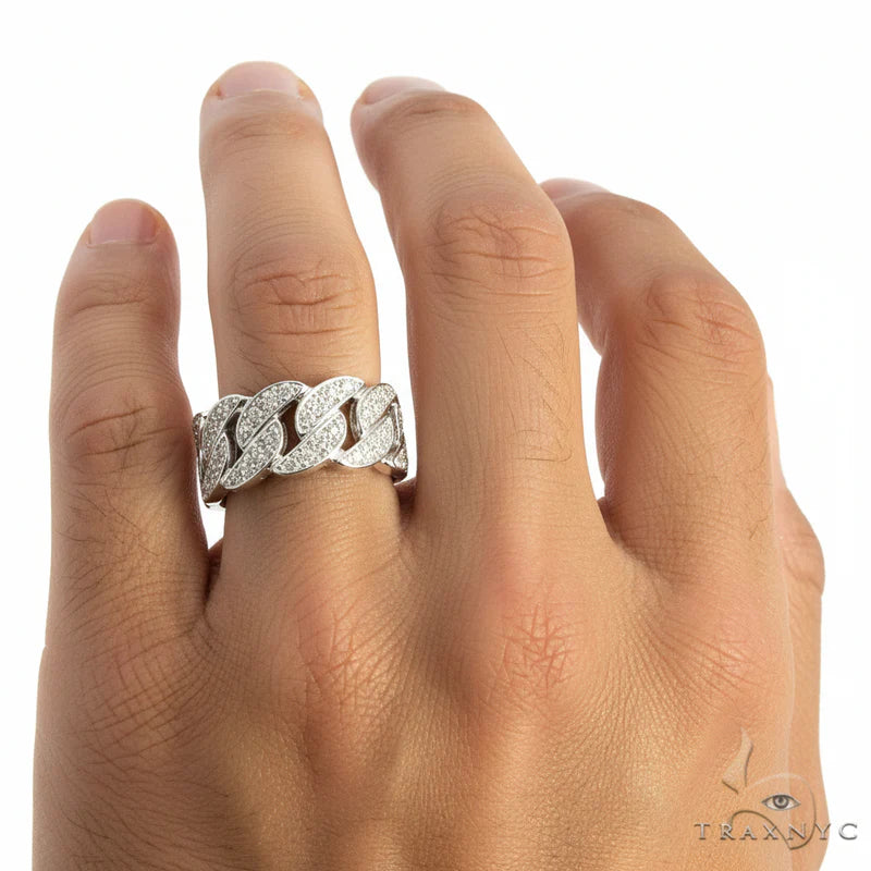 .925 Silver Miami Cuban Link Diamond Ring, view 6