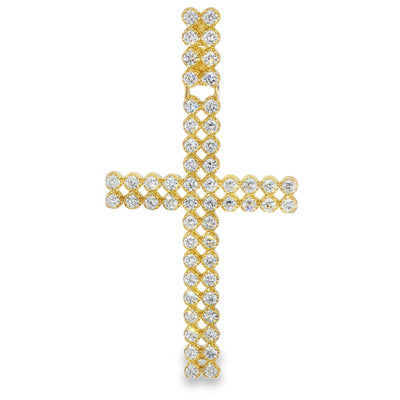Double Row Diamond Cross Pendant 71300 - gold cross pendant with round diamonds on white background