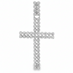 Double Row Diamond Cross Pendant 71300 - white gold cross pendant with round diamonds on white background