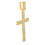 Double Row Diamond Cross Pendant 71300 - gold cross pendant angled view showing diamond pavé setting on white background