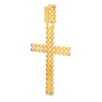 Double Row Diamond Cross Pendant 71300 - gold cross pendant back view showing openwork lattice design on white background
