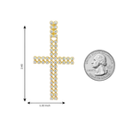 Double Row Diamond Cross Pendant 71300 - gold diamond cross pendant with dimension measurements 2.4x1.2 inch and quarter dollar coin for scale on white background
