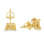 Square cluster diamond stud earrings in yellow gold with a sparkling multi-stone design.