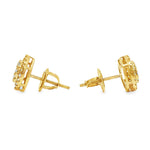Yellow gold classic round cluster diamond earrings with multiple sparkling diamonds.