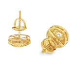 Yellow gold classic round cluster diamond earrings with multiple sparkling diamonds.