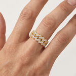 14K Gold One Row Diamond Cuban Link Ring 65971
