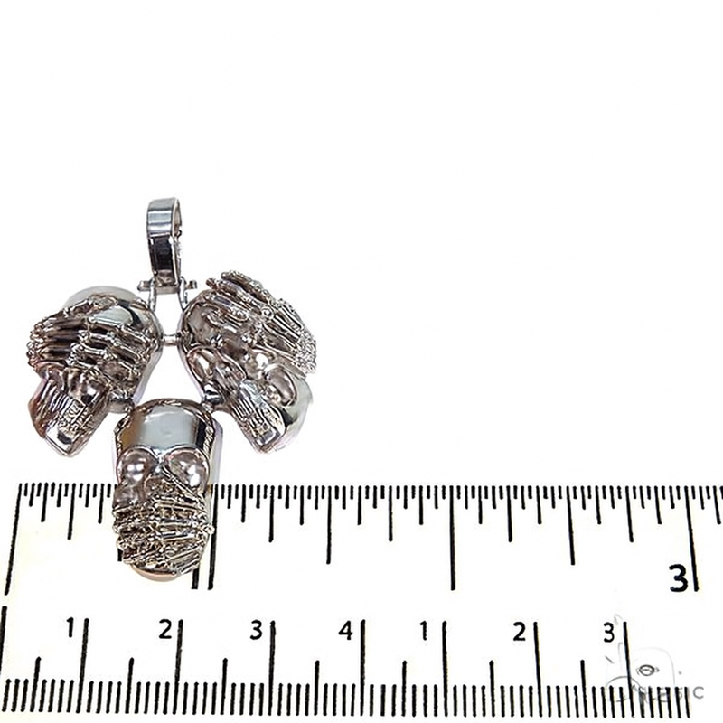 925 Silver See No Evil, Hear No Evil, Speak No Evil Skull Glossy