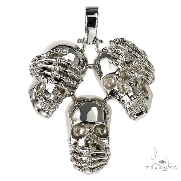 925 Silver See No Evil, Hear No Evil, Speak No Evil Skull Glossy