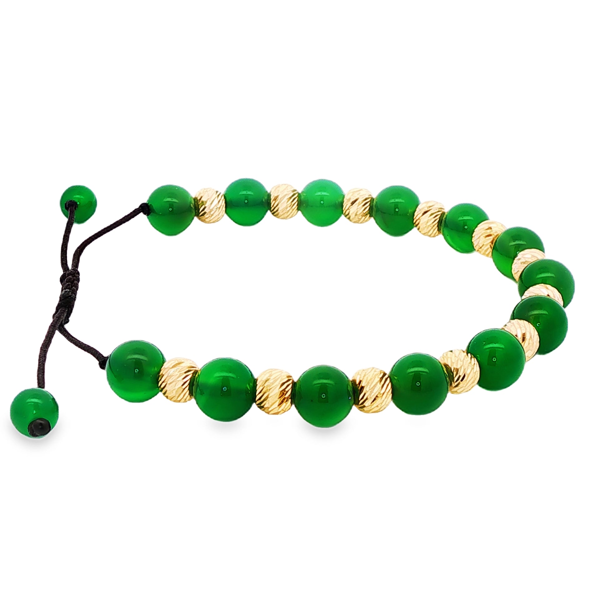 Green Agate & Gold Bead Adjustable Bracelet 71068 | TraxNYC