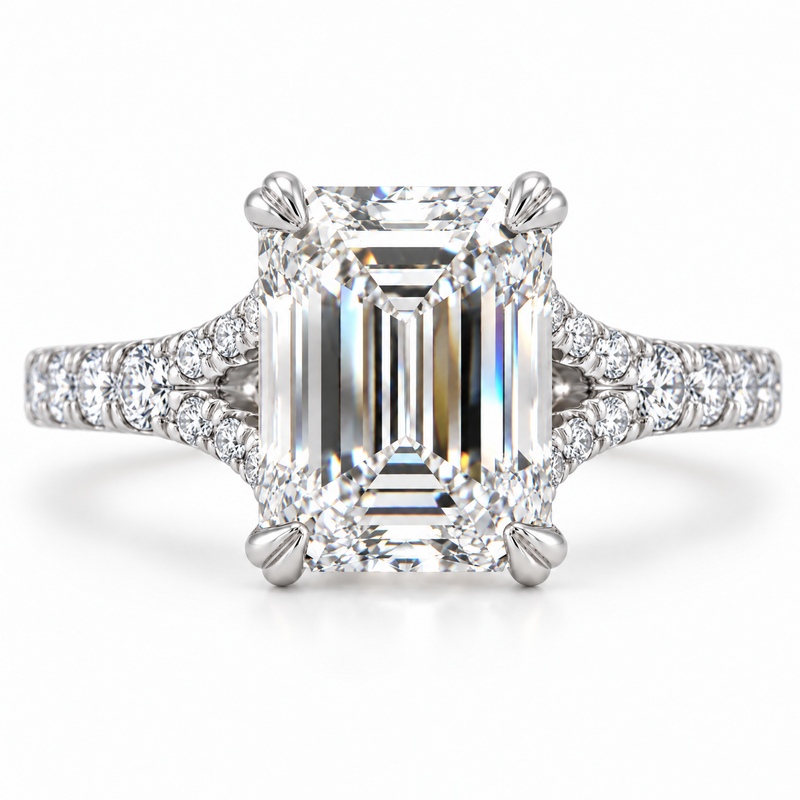 14K Gold Noble Emerald Lab-Grown Diamond Engagement Ring 71621