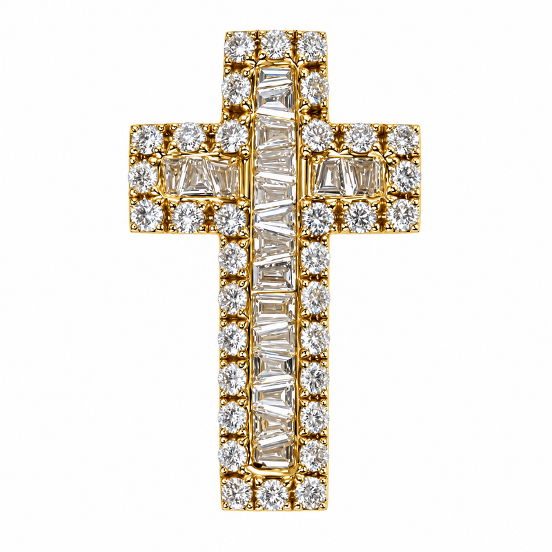 14K Gold Baguette Diamond Cross Pendant, photo 1 of 7