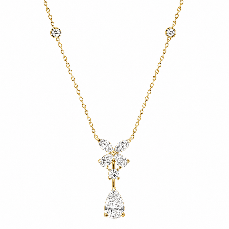 Diamond Butterfly Pear Drop Necklace 71514