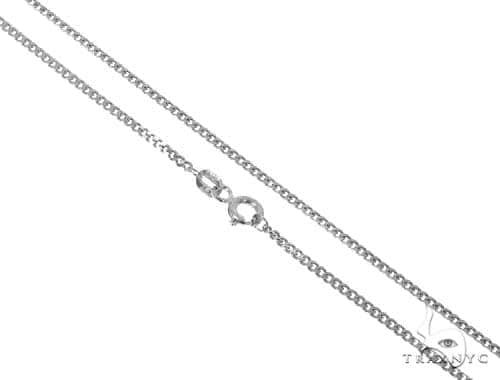 2mm 14k solid white gold curb chain 20 inches, flat link close-up on white background