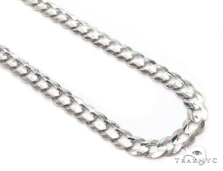 Solid 14k white gold curb chain, 3mm width, 20 inches, close-up of flat interlocking links