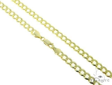 10k solid yellow gold curb link chain, 7.2mm wide, 24 inches, flat interlocking links close-up