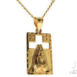 10K Gold Praying Hands Worship Charm 24 Inches Cuban Link Chain Set 61821