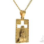 10K Gold Praying Hands Worship Charm 24 Inches Cuban Link Chain Set 61821
