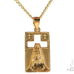 10K Gold Praying Hands Worship Charm 24 Inches Cuban Link Chain Set 61821