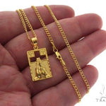 10K Gold Praying Hands Worship Charm 24 Inches Cuban Link Chain Set 61821