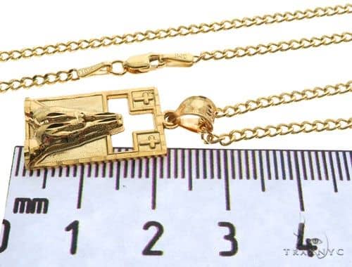 10K Gold Praying Hands Worship Charm 24 Inches Cuban Link Chain Set, view 5