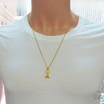 10K Gold Praying Hands Worship Charm 24 Inches Cuban Link Chain Set 61821