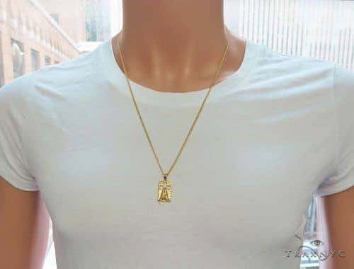 10K Gold Praying Hands Worship Charm 24 Inches Cuban Link Chain Set 61821