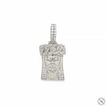 14k yellow gold Jesus pendant with crown detail and diamond accents on bail and face.