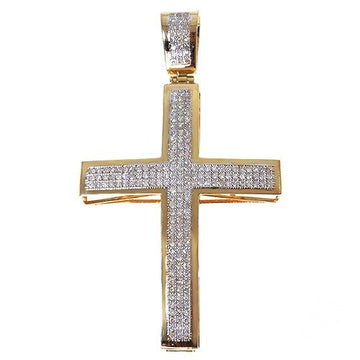 10K white gold junior cross pendant with pavé diamond accents for men.
