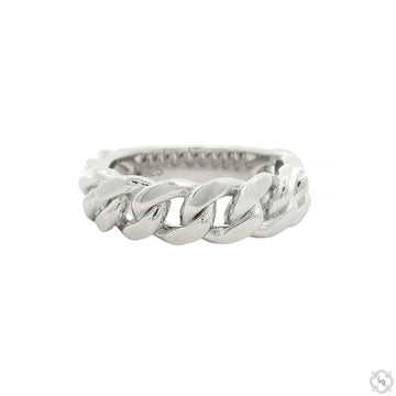 Sterling silver 5mm Miami Cuban link ring – high-polished interlocked oval links, front angle