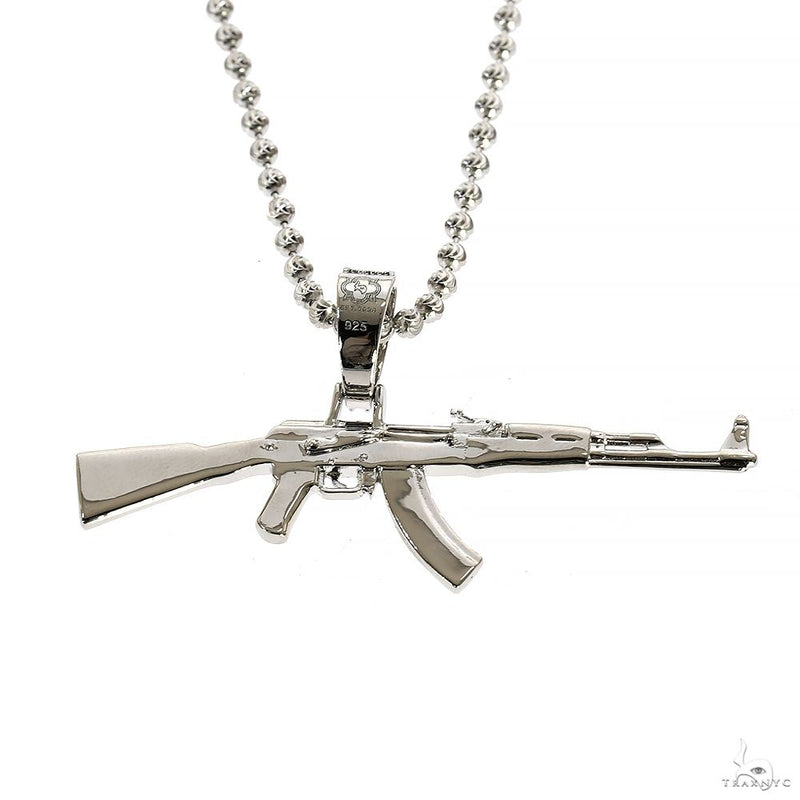 .925 Silver Ak 47 Pendant Moon Cut Chain Set, photo 3 of 8