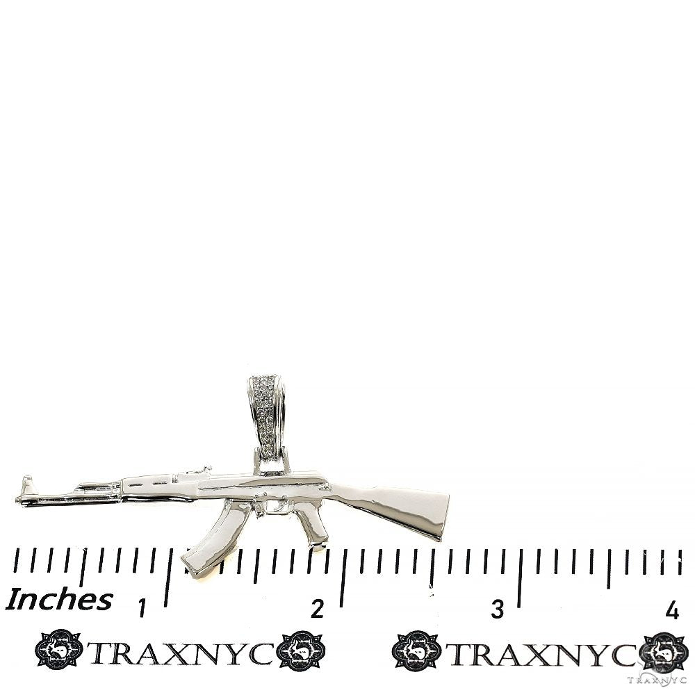 925 Silver Ak 47 Pendant Moon Cut Chain Set 70058 | TraxNYC