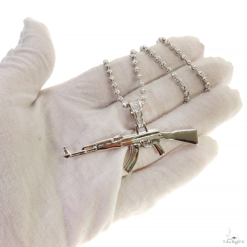 .925 Silver Ak 47 Pendant Moon Cut Chain Set, photo 8 of 8