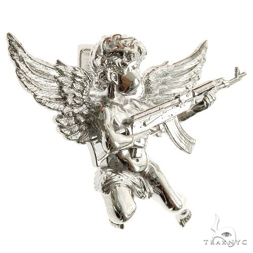 925 Silver Baby Angel With Ak Gun Pendant 69797 | TraxNYC