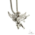 .925 Silver Baby Angel With Ak Gun Pendant Set 69799 - Image 2