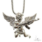 .925 Silver Baby Angel With Ak Gun Pendant Set 69799 - Image 1