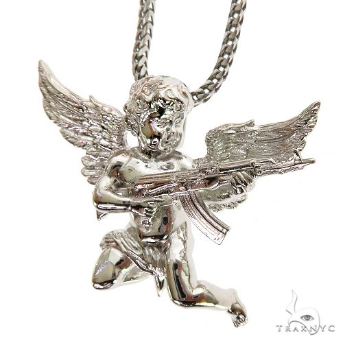 .925 Silver Baby Angel With Ak Gun Pendant Set 69800 - Image 3