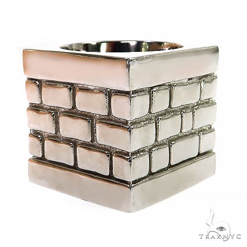 925 silver men's ring with raised brick pattern and polished edges, chunky square design