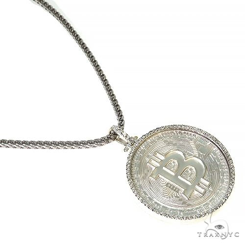 .925 Silver Diamond Bitcoin Pendant With Franco Chain Set, photo 2 of 5