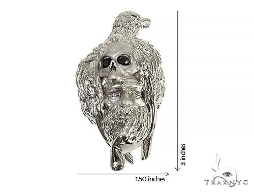 .925 Silver Diamond Crow Skull Face Pendant, photo 6 of 6