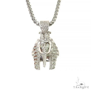 925 silver King Tut pendant with diamond accents on a thick Franco chain.