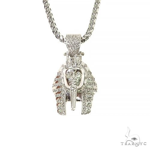 925 silver King Tut pendant with diamond accents on a thick Franco chain