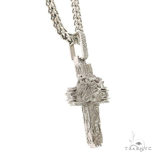.925 silver men's cross pendant with detailed Jesus face and textured design on chain