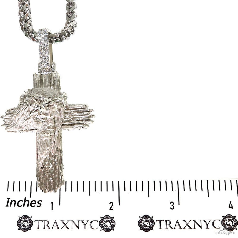 925 silver men's cross pendant with textured Jesus design on rope chain, 1.5 inches long