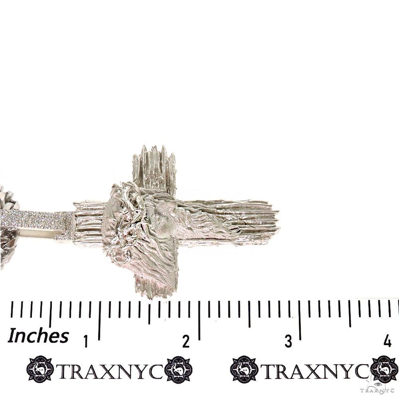 925 silver cross pendant with detailed Jesus face carving, textured horizontal and vertical bars