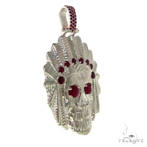 925 silver Indian skull pendant with ruby eyes and ruby accents on headdress