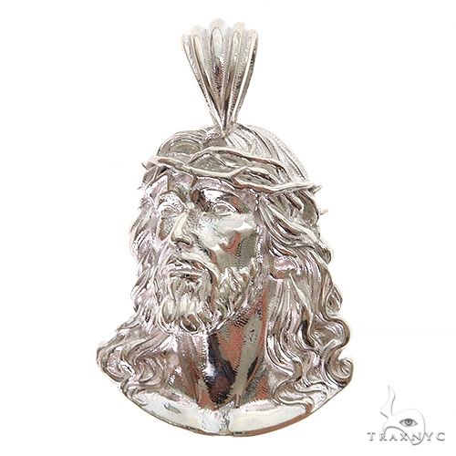 Sterling silver Jesus pendant with detailed crown of thorns and flowing hair design