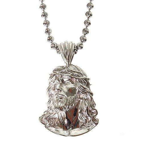 925 silver detailed Jesus head pendant on silver ball chain necklace