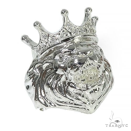 925 silver lion head ring with crown and diamond accents, bold men's pinky ring design