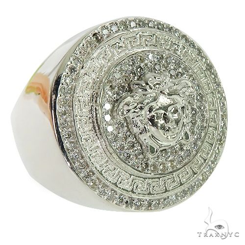 925 silver men's Medusa ring with diamond accents and detailed embossed design